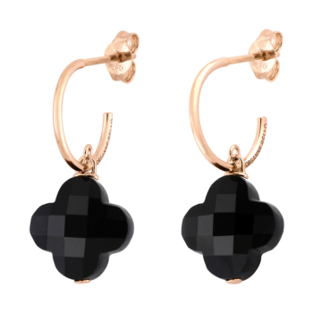Morganne Bello Onyx Small Clover Pink Gold Earrings
