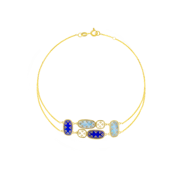 Amelia Andalusia Coloured Mother Of Pearl Bracelet Six Motifs in 18K Yellow Gold 