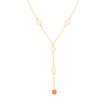 Amelia Sky Coloured Mother Of Pearl Five Motifs Necklace in 18K Yellow Gold 