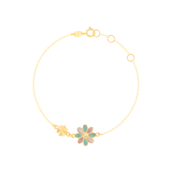 Damas Children's Flower Coloured Mother Of Pearl Bracelet In 18K Yellow Gold 