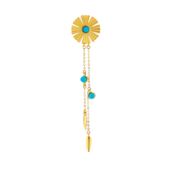 Farfasha Sunkiss Earrings in 18K Yellow Gold With an Arfaj Flower, Flower Buds and Turquoise on Chains