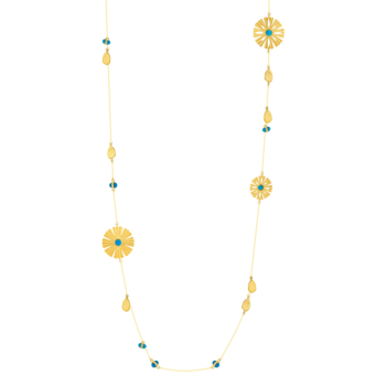 Farfasha Sunkiss Necklace in 18K Yellow Gold With Three Arfaj Flowers, Flower Petals, and Turquoise