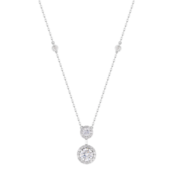 Gaia Two Round Diamond Necklace in 18K White Gold With Diamond Halo