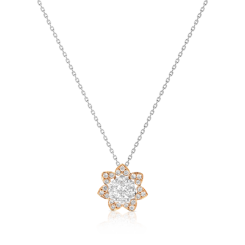 Heart To Heart Star Flower Pendant Chain White and Rose Gold 