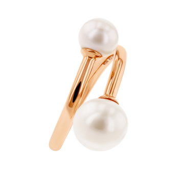 Kiku Glow Open Ring in 18K Rose Gold With Two Freshwater Pearls