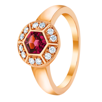 Kanzi Ring in 18K Rose Gold and studded with Raspberry Rhodolite