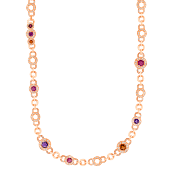 Kanzi Long Chunky Chain in 18K Rose Gold and studded with Amethyst, Citrine, and Pink Tourmaline