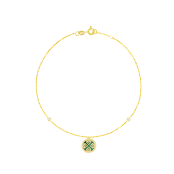 Lace Malachite with Emerald Stone Diamond Anklet in 18K Yellow Gold