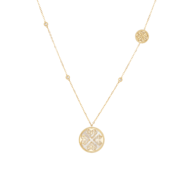 Lace White Mother of Pearl Diamond Necklace in 18K Yellow Gold