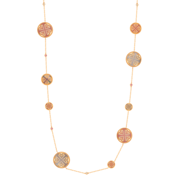 Lace Necklace in 18K Rose Gold Including Nine Medallions With Pink Opal, Pink Sapphire, White MOP And Diamonds