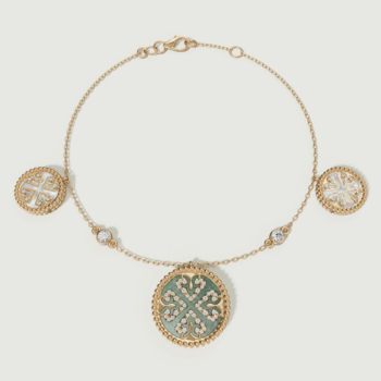 Lace Black and White Mother of Pearl Diamond three Motif Bracelet in 18K Yellow Gold