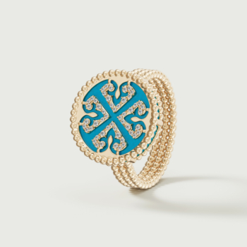 Lace Turquoise Stone Diamond Ring in 18K Yellow Gold