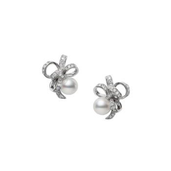 Mikimoto Jeux De Rubans, Akoya Pearl and Damond Set Earring in 18K White Gold