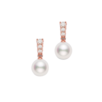 Mikimoto Morning Dew, Akoya Pearl and Diamond Earring in 18K Rose Gold