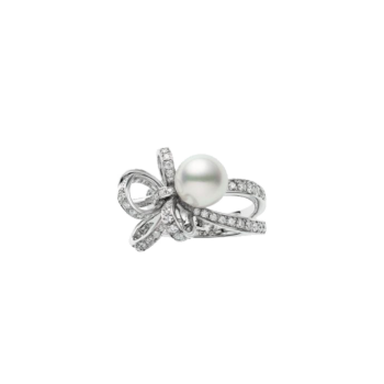 Mikimoto Jeux De Rubans, Akoya Pearl and Damond Set Ring in 18K White Gold