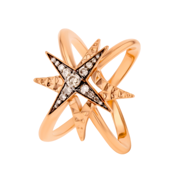 STAR Double Band Crossed Ring in 18K Rose Gold and Studded with Brown Diamonds