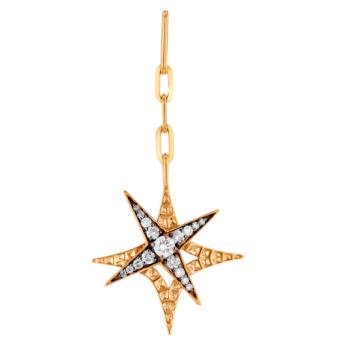 STAR Drop Earrings in 18K Yellow Gold and Studded with White Diamonds