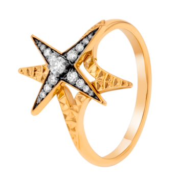 STAR Ring in 18K Yellow Gold and Studded with White Diamonds