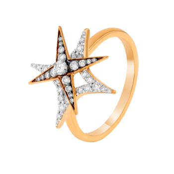 STAR Ring in 18K Yellow Gold and Studded with White Diamonds