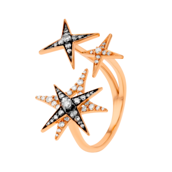 STAR Open Ring in 18K Rose Gold and Studded with White and Brown Diamonds