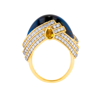 TURBAN LONDON BLUE TOPAZ & DIAMOND RING IN 18K ROSE GOLD