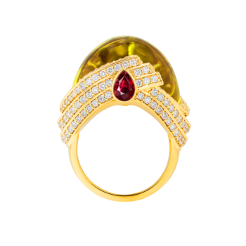 TURBAN LEMON QUARTZ & DIAMOND RING IN 18K ROSE GOLD