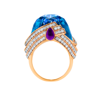 TURBAN BLUE TOPAZ & DIAMOND RING IN 18K ROSE GOLD