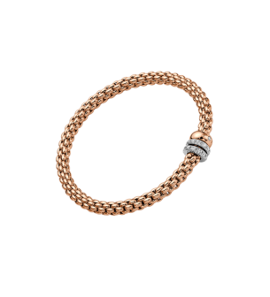 FOPE  SOLO FLEX'IT BRACELET WITH THREE RONDELS AND DIAMOND PAVÉ
