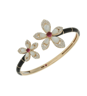 Tiarè bangle in 18kt rose gold with diamonds and black enamel ceramic.