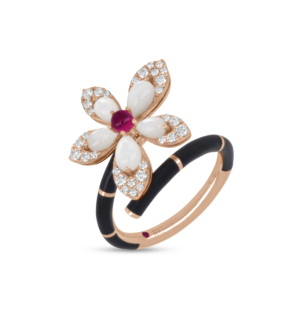 Tiarè ring in 18kt rose gold with diamonds and black enamel ceramic.
