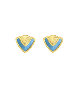 Amelia Cairo Coloured Mother Of Pearl Post Earrings in 18K Yellow Gold