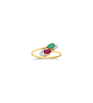 Ananya Colour 18K Yellow Gold Diamond, Ruby, Emerald Ring