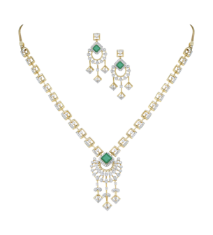 Ananya 18K Gold Diamond & Green Onyx Necklace & Earrings Set