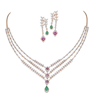 Ananya 18K Gold Diamond, Rhodolite & Emerald Necklace & Earrings Set