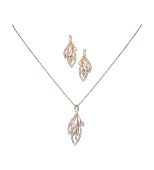 Ananya 18K Gold Diamond & Pink Sapphire Pendant & Earrings Set