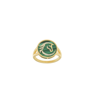 Aseela Malika 18k Yellow Gold Diamond & Malachite Ring