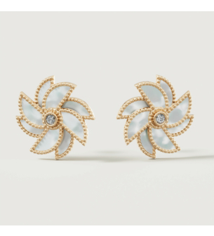 Farfasha Bliss 18k Yellow Gold Diamond & White Mother of Pearl Earrings