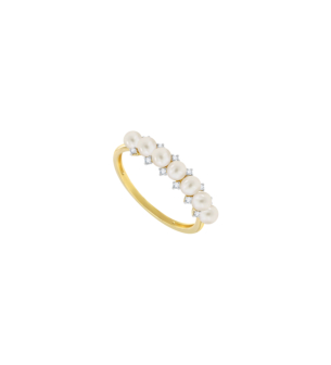 Kiku Cadeau 18k Yellow Gold Pearl and Diamond Ring