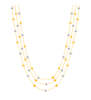 Cubes Triple Chain Necklace 18K Yellow & White Gold 