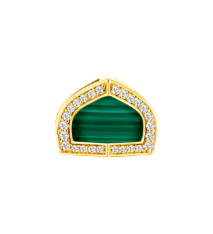 Dome Art Deco Yellow Gold Earrings with Malachite and Diamond