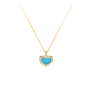 Dome Art Deco Yellow Gold Necklace with Turquoise and Diamond