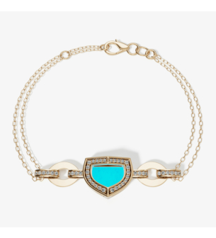 Dome Art Deco Yellow Gold Bracelet with Turquoise and Diamond