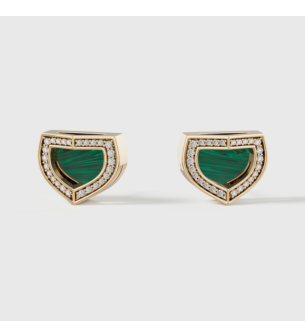 أقراط دوم آرت ديكو بالذهب الأصفر مع المالاشيت والألماس