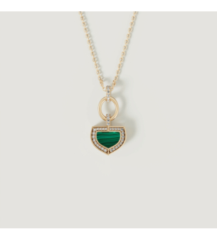 Dome Art Deco Yellow Gold Necklace with Malachite and Diamond