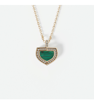 Dome Art Deco Yellow Gold Necklace with Malachite and Diamond