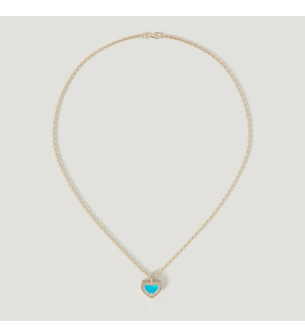 Dome Art Deco Yellow Gold Necklace with Turquoise and Diamond