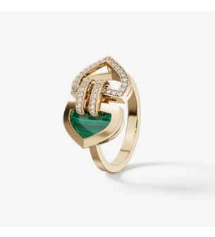 خاتم دوم آرت ديكو دبل من الذهب الأصفر عيار 18 قيراط مرصع بالألماس والملكيت 