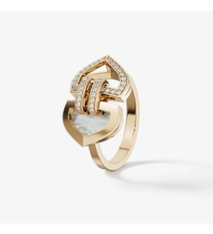 خاتم دوم آرت ديكو دبل من الذهب الأصفر عيار 18 قيراط مرصع بالألماس والفيروز 