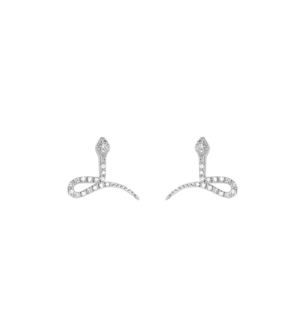 Djula  Diamond Snake Stud Earrings in 18K White Gold 