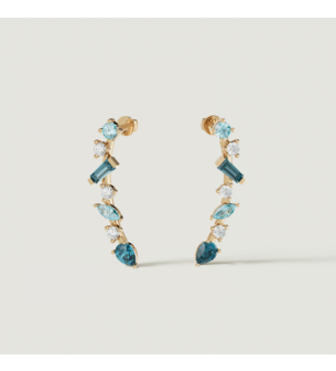 Fireworks Sparkles 18k Yellow Gold Diamond, Blue Topaz & London Topaz Earrings